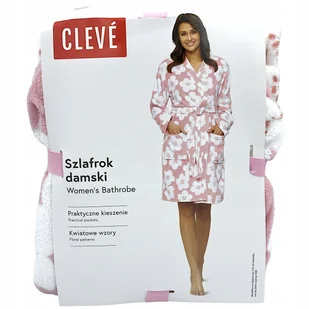 Cleve Szlafrok damski z kieszeniami kwiatowe wzory różowy L/XL - Szlafroki damskie - miniaturka - grafika 1