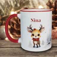 Kubki - Świąteczny kubek z imieniem - Jelonek, czerwone uszko - miniaturka - grafika 1