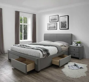 MODENA 140 cm łóżko tapicerowane z szufladami Halmar popiel  - Łóżka - miniaturka - grafika 1