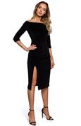 Sukienki - M559 Welurowa sukienka z rozcięciem, Kolor czarny, Rozmiar S, MOE - Primodo.com - miniaturka - grafika 1