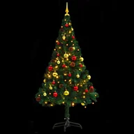 Choinki - vidaXL vidaXL Sztuczna choinka z bombkami i lampkami LED, zielona, 150 cm - miniaturka - grafika 1