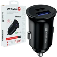 Ładowarki samochodowe - SWISSTEN Czarna Ładowarka samochodowa 1xUSB 1xUSB-C 36W - miniaturka - grafika 1