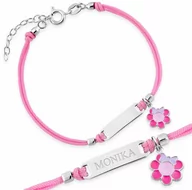 Bransoletki - Murrano Srebrna Bransoletka 925 Sznurkowa ID Kwiatek Grawer YB-206 - miniaturka - grafika 1