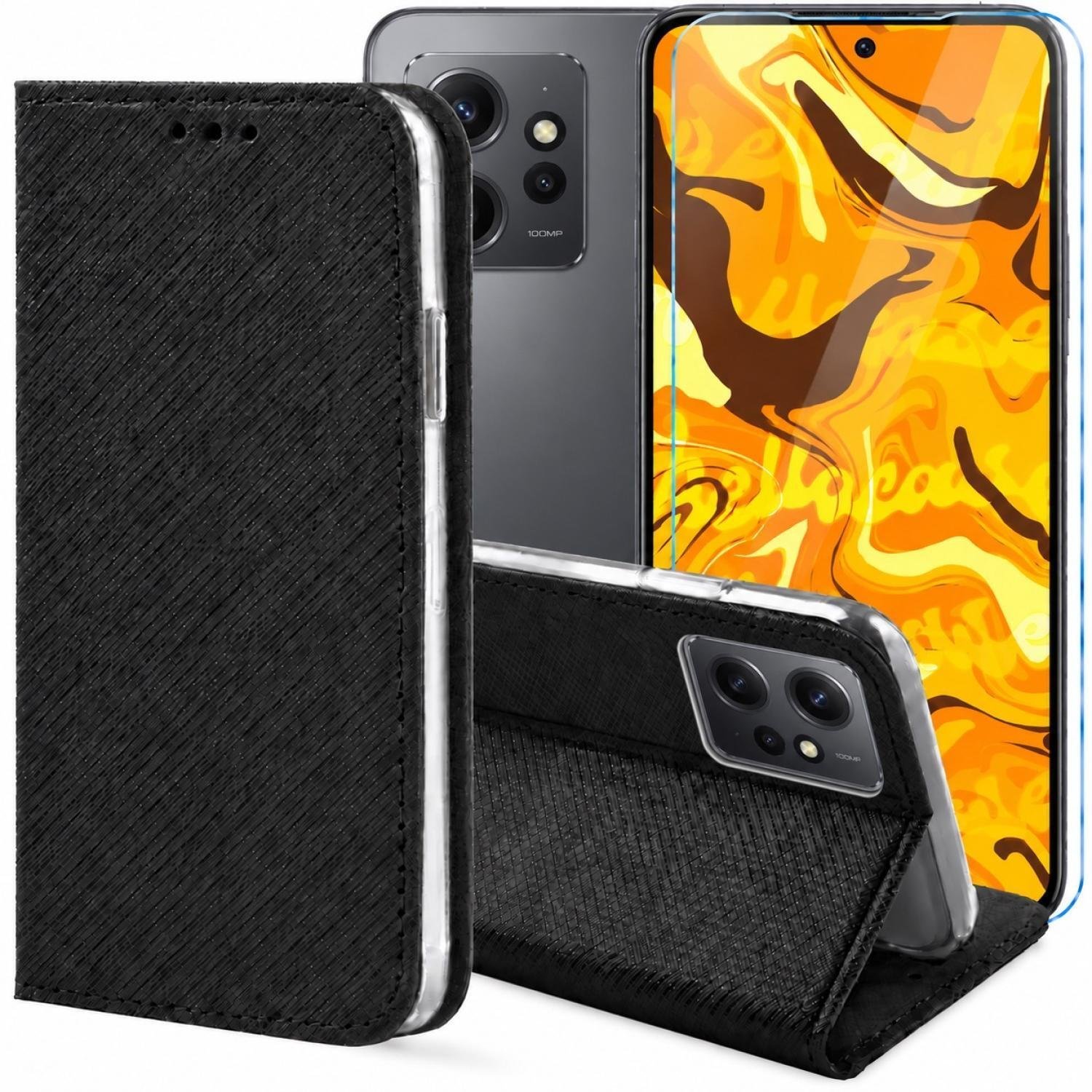Hello Case Etui z Klapką Do Xiaomi Redmi Note 12s 4G Czarne, Zamykane, Case Szkło BNDL3386