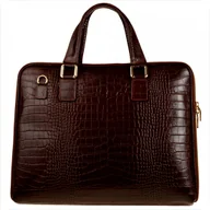 Torebki damskie - Skórzana aktówka damska wzór krokodylej skóry koniak brąz - miniaturka - grafika 1