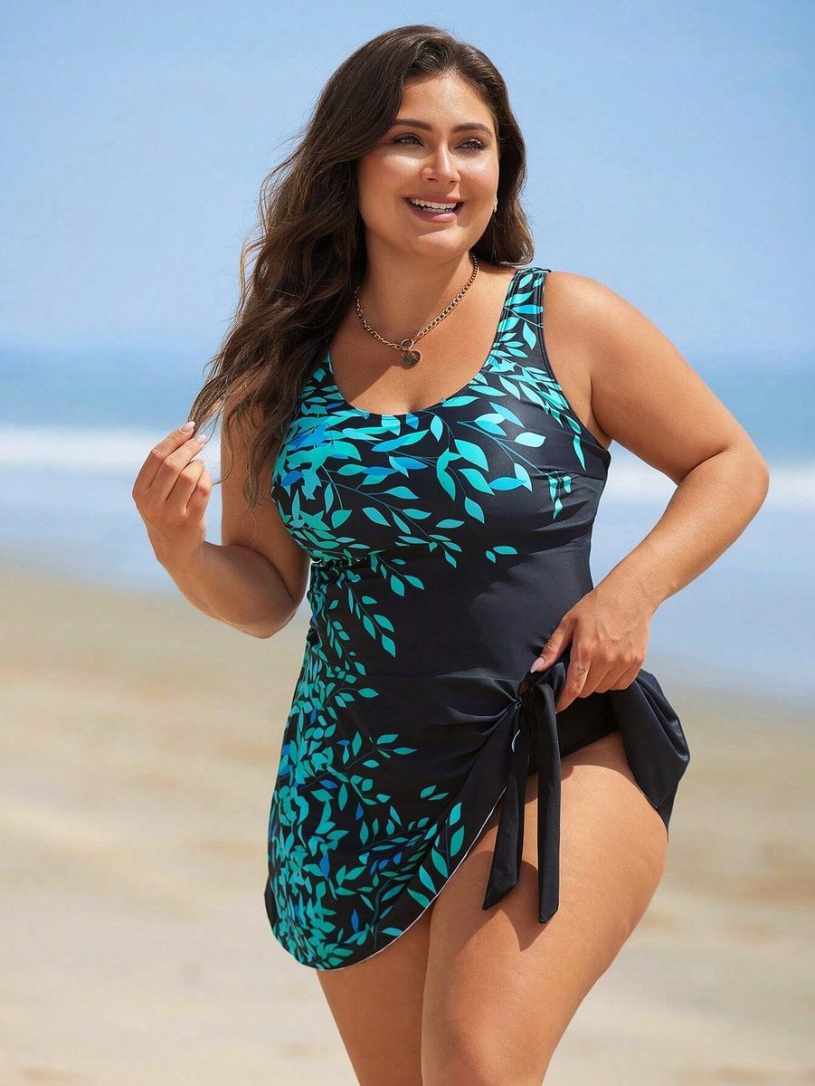 SHEIN DWUCZĘŚCIOWY KOSTIUM KĄPIELOWY PLUS SIZE ZE WZOREM ROŚLINNYM 44 1MA