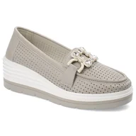 Półbuty damskie - Szare Półbuty Artiker Eleganckie Obuwie Damskie Na Koturnie - miniaturka - grafika 1