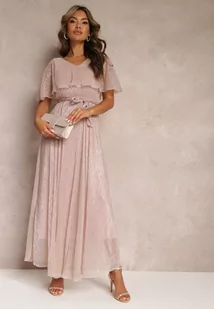 Różowa Koktajlowa Sukienka Maxi z Ozdobną Falbaną na Górze Cailey - Sukienki - miniaturka - grafika 1