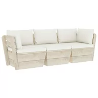 Ławki ogrodowe - vidaXL Ogrodowa sofa 3-osobowa z palet, z poduszkami, drewno świerkowe - miniaturka - grafika 1