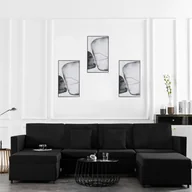 Sofy i kanapy - vidaXL 4-osobowa sofa rozkładana, obita tkaniną, czarna - miniaturka - grafika 1