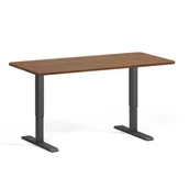 Biurka - Stół z regulacją wysokości, 1 silnik, 745 - 1235 mm, zaokrąglone narożniki, blat 1600 x 800 mm, podstawa czarna, orzech - miniaturka - grafika 1
