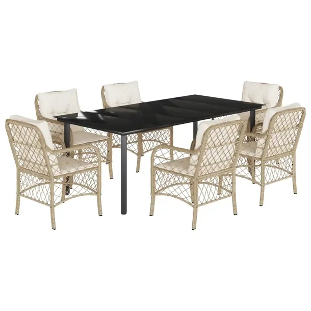 Zestaw Mebli Ogrodowych Rattan PE 7 Elementów, Czarny/Beżowy, 200x100x74