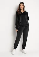 Dresy damskie - Czarny Welurowy Komplet Dresowy Bluza z Trójkątnym Dekoltem i Spodnie z Kieszeniami Onchia - miniaturka - grafika 1