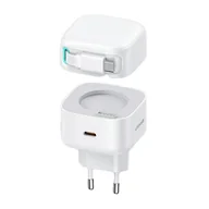 Ładowarki do telefonów - USAMS Ład. siec. 1xUSB-C ze zwijanym kablem USB-C (only head) PD+QC 35W Gan Fast Charging biały/white XMF Series CC202TC02 (US-CC202) - miniaturka - grafika 1
