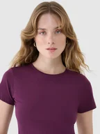 Koszulki i topy damskie - 4F T-shirt slim z modalem damski 4FWSS25TTSHF1995-50S Fioletowy Roz. S - miniaturka - grafika 1