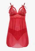 Bielizna nocna - Czerwona Koronkowa Koszula Nocna na Regulowanych Ramiączkach Dines - miniaturka - grafika 1