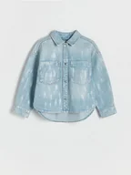 Koszulki dla dziewczynek - Reserved - Jeansowa koszula we wzory - niebieski - miniaturka - grafika 1
