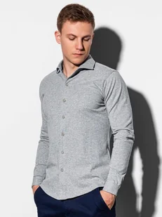 Koszula męska dzianinowa z długim rękawem - szara V5 K540 - Ombre Clothing - Koszule męskie - miniaturka - grafika 1