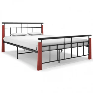 Rama łóżka, metal i lite drewno dębowe, 140x200 cm kod: V-324893 - Vida - Łóżka - miniaturka - grafika 1