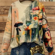 Swetry damskie - TEMU Sweter Damski Lekki - Wzór Abstrakcyjny z Olejem, Beż/Niebiesko-Czerwony/Czarny/Biały/Szary/Pomarańczowy, Codzienny i Formalny Styl - Miękka - miniaturka - grafika 1