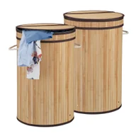 Kosze na bieliznę - relaxdays 2 x bambusowy kosz na pranie z pokrywą naturalny - miniaturka - grafika 1