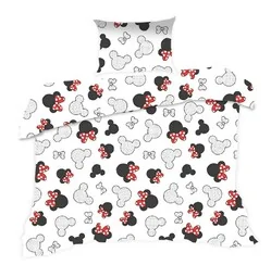 Extrapościel Pościel bawełniana 100x135 131K myszka biała czarna czerwone kokardki Kids 24 z poszewką 40x60 - Pościel dla dzieci - miniaturka - grafika 1
