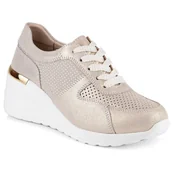 Półbuty damskie - Skórzane komfortowe półbuty na koturnie złote S.Barski LR29525 złoty - miniaturka - grafika 1