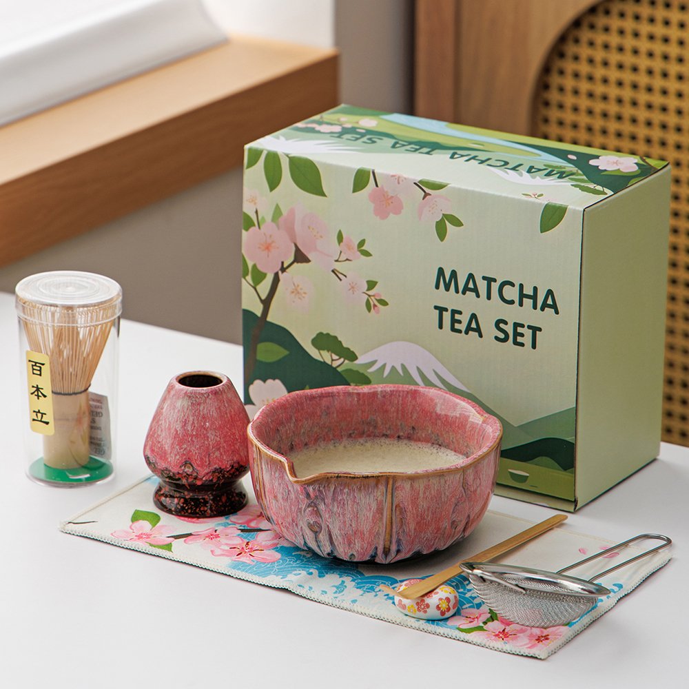 Zestaw Prezentowy Do Herbaty Matcha Czarka Miotełka Podstawka Łyżeczka 7w1