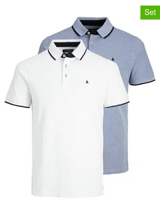 Jack & Jones Koszulki polo (2 szt.) "Jjpaulos" w kolorze biało-błękitnym - Koszulki męskie - miniaturka - grafika 1
