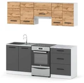 Meble kuchenne - Kuchnia Mała Pojemna Nowoczesna Modułowa Blat 2m Biały Dąb Wotan Szary Mat - miniaturka - grafika 1