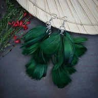 Kolczyki - Butelkowe - długie kolczyki z piórami, srebro - miniaturka - grafika 1