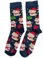 Skarpetki męskie - Skarpety świąteczne męskie w koty 47-50 skarpety świąteczne w koty granat - miniaturka - grafika 1