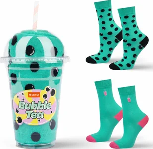 Soxo Zestaw 2x Skarpetki męskie damskie turkus Bubble Tea idealna na prezent 3540 - Skarpety termoaktywne - miniaturka - grafika 1