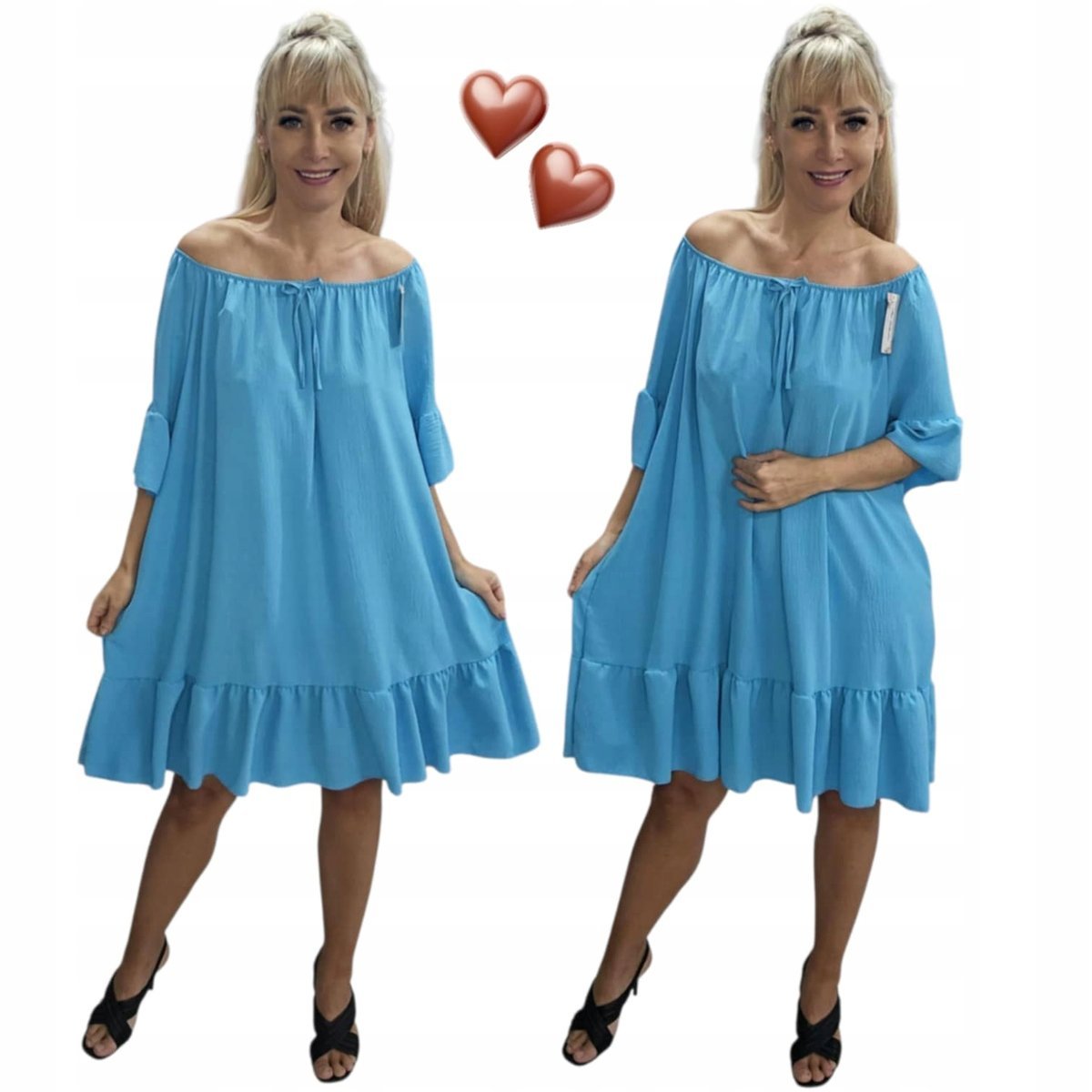 Sukienka Hiszpanka boho błękit piękna rewelacyjna luźna wygodna 50 52 6xl