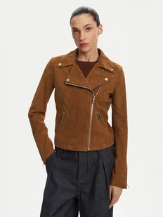 Serge Pariente Kurtka skórzana Oxford Vs Brązowy Slim Fit - Kurtki damskie - miniaturka - grafika 1