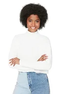 Bluzy damskie - Trendyol Damska bluza z golfem, jednokolorowa, oversize, Ecru, S, Ecru, S - miniaturka - grafika 1