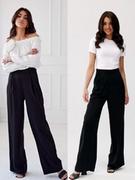 Spodnie damskie - Spodnie czarne Alaya szerokie z wysokim stanem materiałowe - Roco - miniaturka - grafika 1