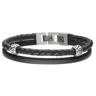 Bransolety męskie - Męska bransoletka zdobione charmsy beadsy na czarnym plecionym rzemieniu - miniaturka - grafika 1
