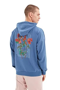Trendyol Męska bluza z kapturem, gładka, oversize, indygo, M, Indygo, M - Bluzy męskie - miniaturka - grafika 1
