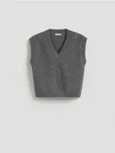 Swetry damskie - Reserved - Kamizelka z domieszką wełny - szary - miniaturka - grafika 1
