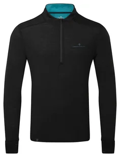 RONHILL Bluza biegowa męska TECH MERINO 1/2 ZIP black/lake - Bluzy sportowe męskie - miniaturka - grafika 1