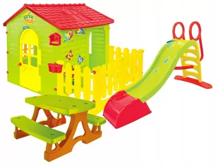 Plac zabaw - Domek ogrodowy z płotkiem + zjeżdżalnia 180 cm + stolik - Place zabaw - miniaturka - grafika 1