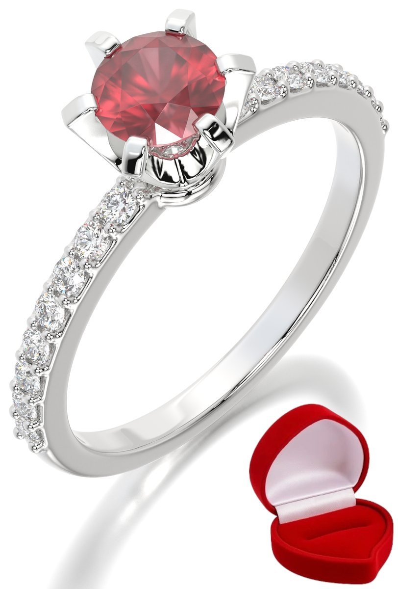 ZŁOTY PIERŚCIONEK ZARĘCZYNOWY 585 14k RUBIN 0,50 ct BIAŁE ZŁOTO R10