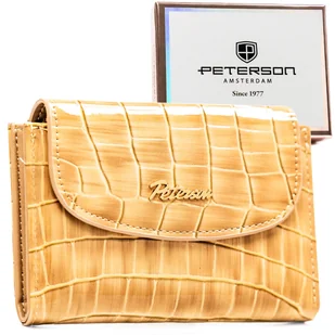 Mały portfel damski PETERSON lakierowany na zatrzask i suwak elegancki na prezent modny beżowy - Portfele Mały portfel damski PETERSON lakierowany na zatrzask i suwak elegancki na prezent modny beżowy - Portfele - miniaturka - grafika 1
