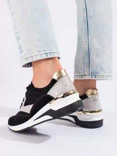 Skórzane sneakersy na koturnie czarne Shelovet - Sneakersy damskie - miniaturka - grafika 2