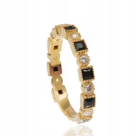 Pierścionki - Złoty Pierścionek - Białe i Czarne Kamienie Pr 585 - miniaturka - grafika 1