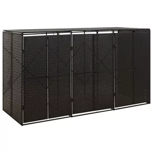 vidaXL Osłona na 3 kosze na śmieci, czarna, 207x80x117 cm, polirattan - Kosze na śmieci - miniaturka - grafika 1