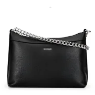 Torebki damskie - Damska torebka na ramię z ekoskóry czarno - srebrna - miniaturka - grafika 1