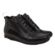 Botki damskie - Botki damskie skórzane na koturnie czarne Helios 567 - miniaturka - grafika 1