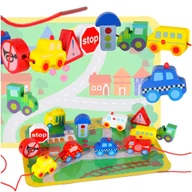 Klocki - Klocki Drewniane Edukacyjne do Nawlekania Pojazdy Przeplatanka Plansza - miniaturka - grafika 1